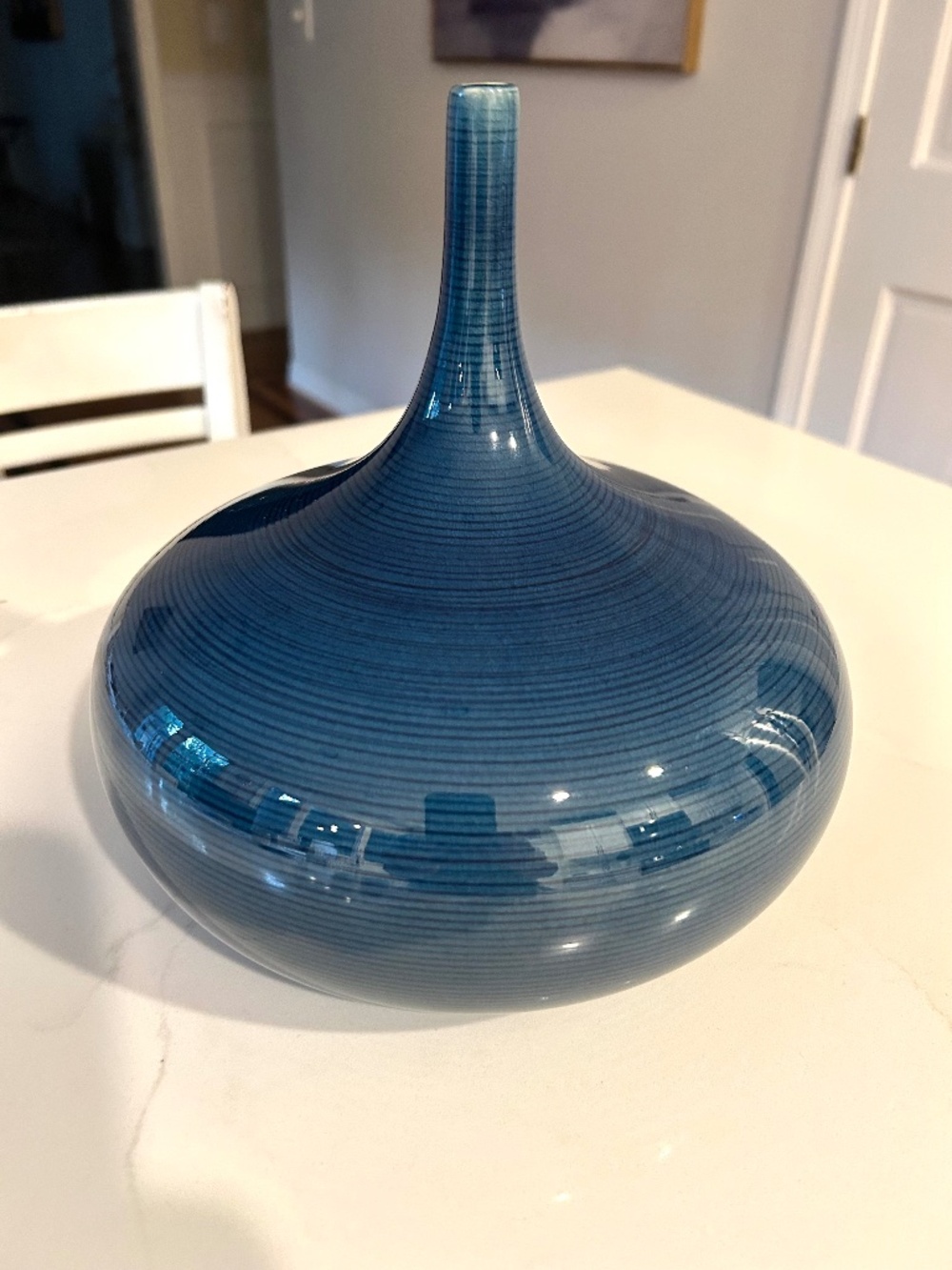 Uttermost Zayan Coastal Style Ceramic Blue Vase 9x8x9
